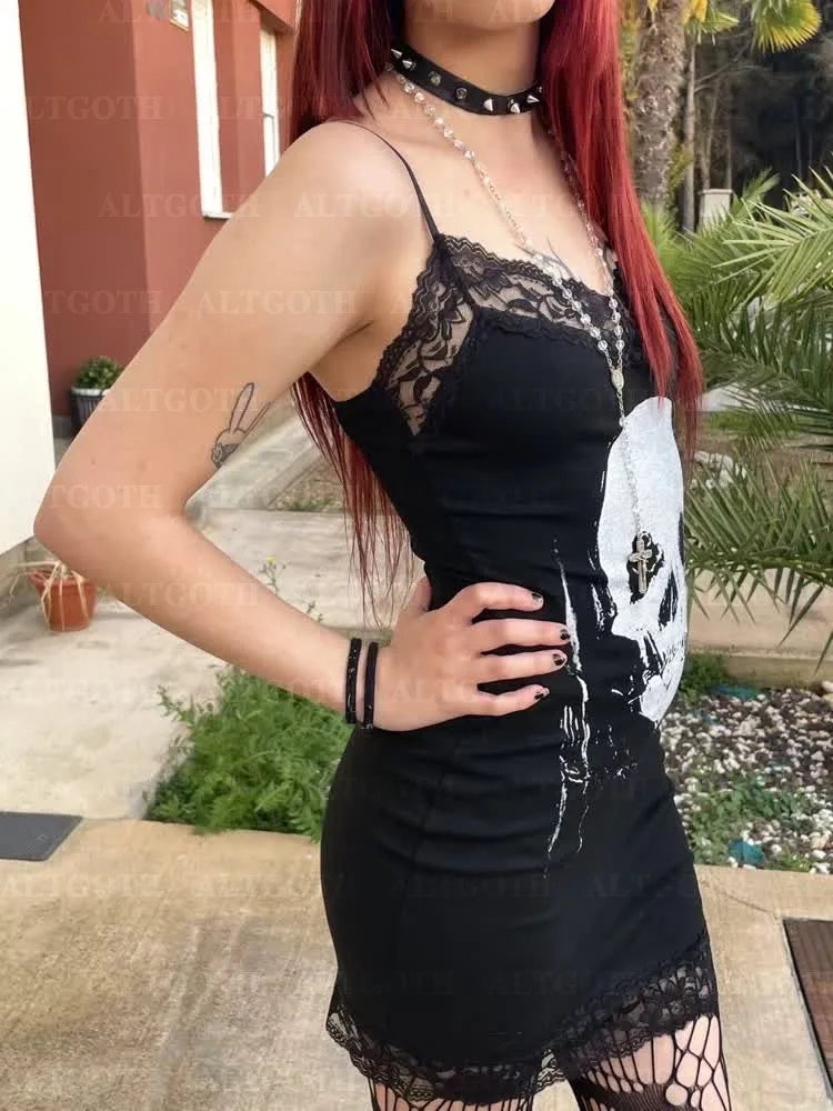 Moon Skull Gothic Mini Dress