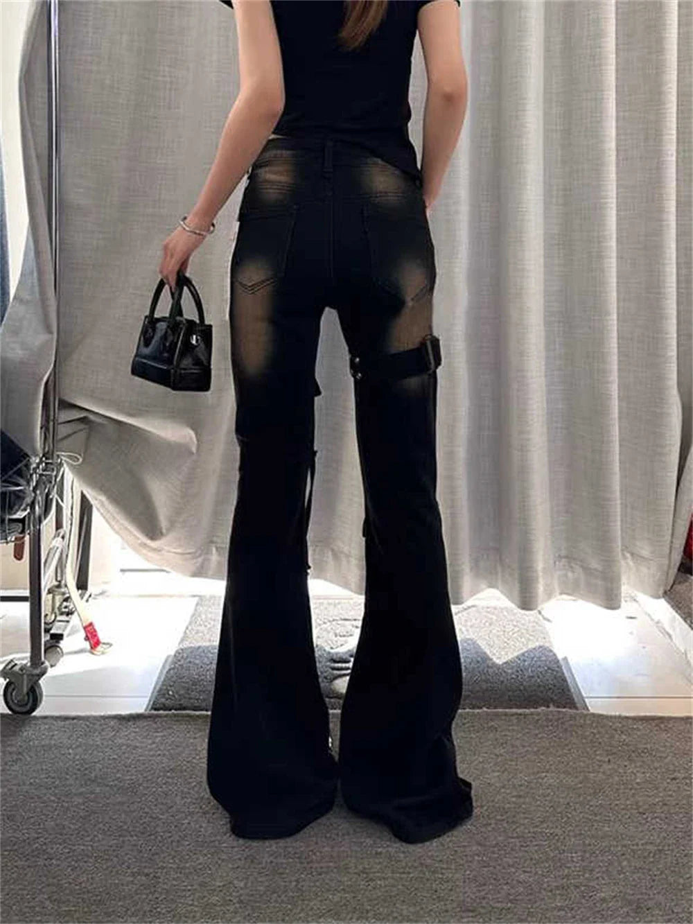 Shadow Buckle Sheer Flare Pants