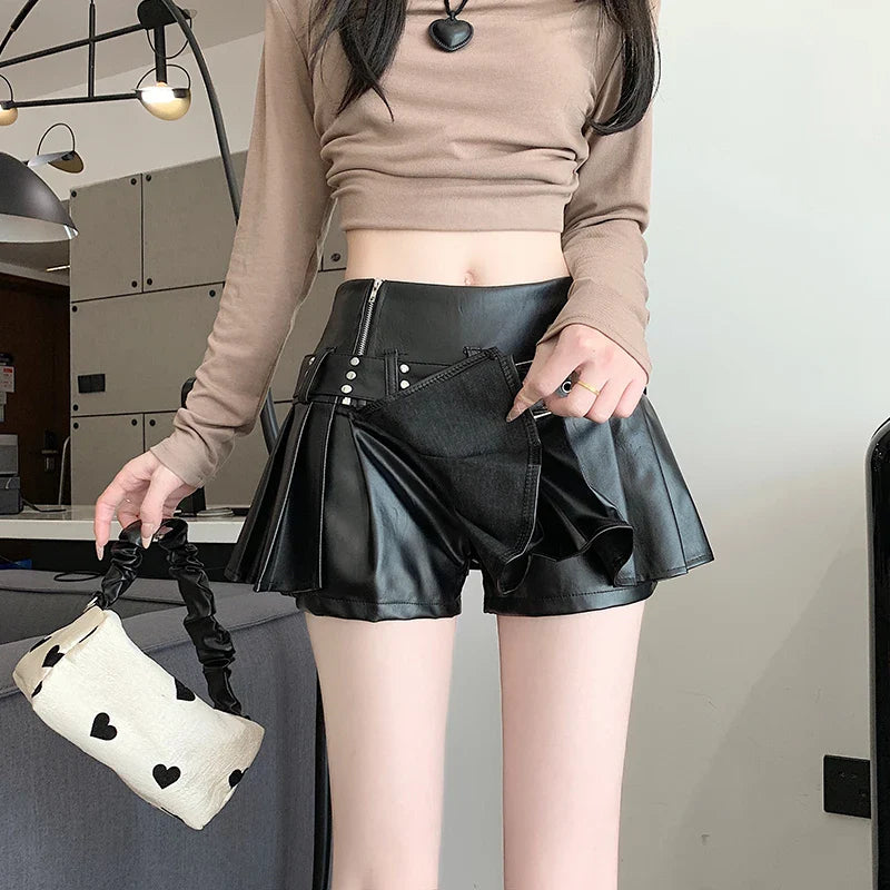 Raven Pleated Faux Leather Skort
