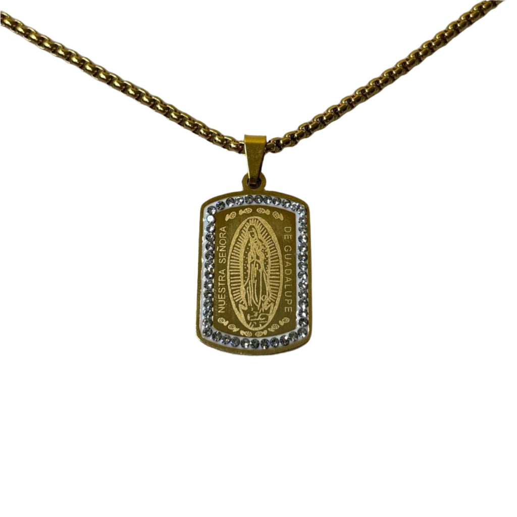 0621 - Gold Rhinestone Virgin Mary Necklace
