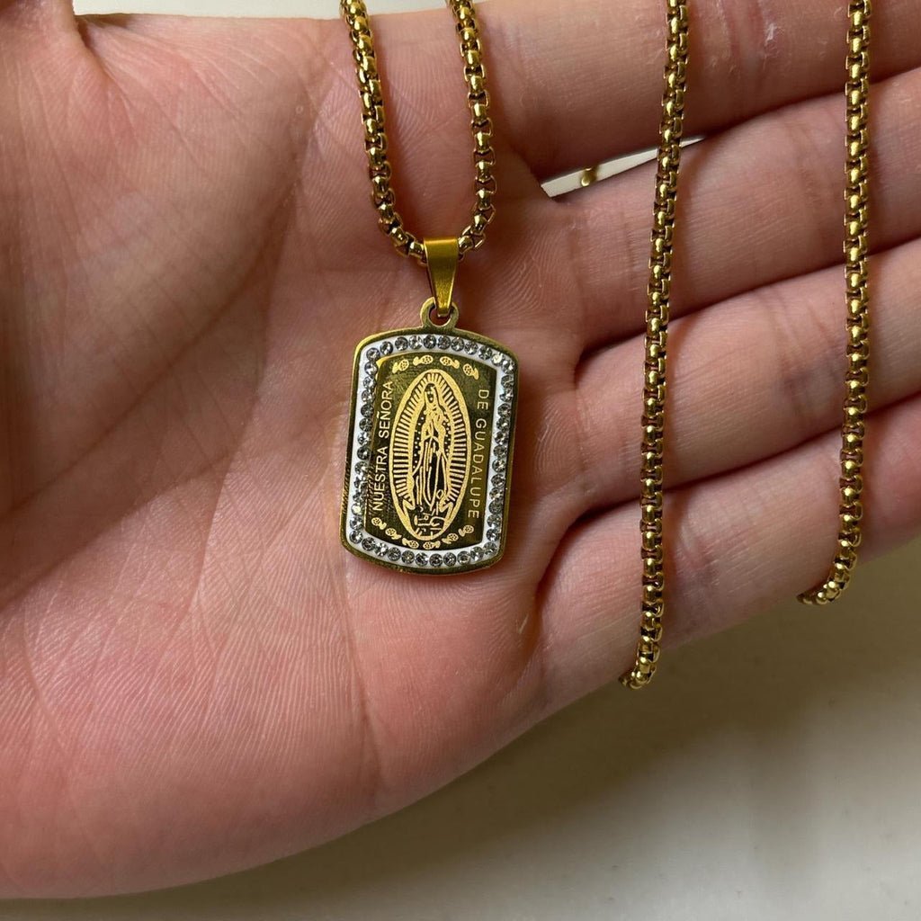 0621 - Gold Rhinestone Virgin Mary Necklace