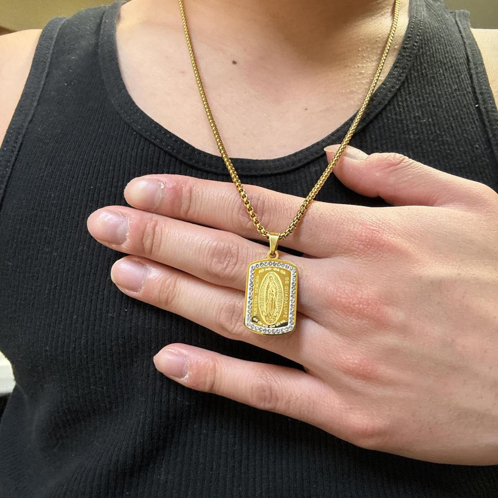 0621 - Gold Rhinestone Virgin Mary Necklace