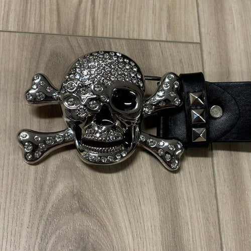 0419 - Shining Studded Skull Buckle Belt