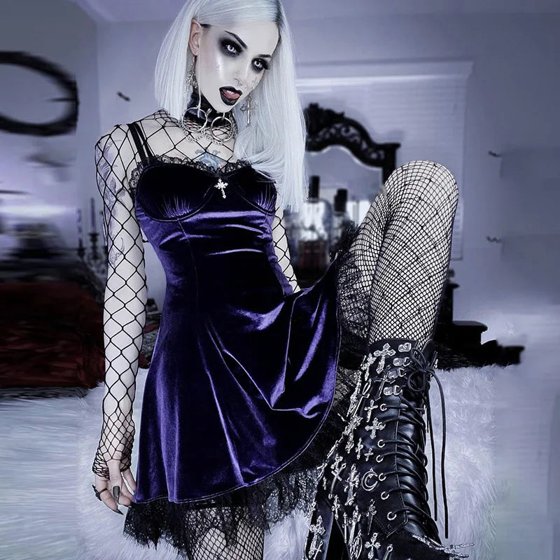 Violet Nocturne Gothic Velvet Dress