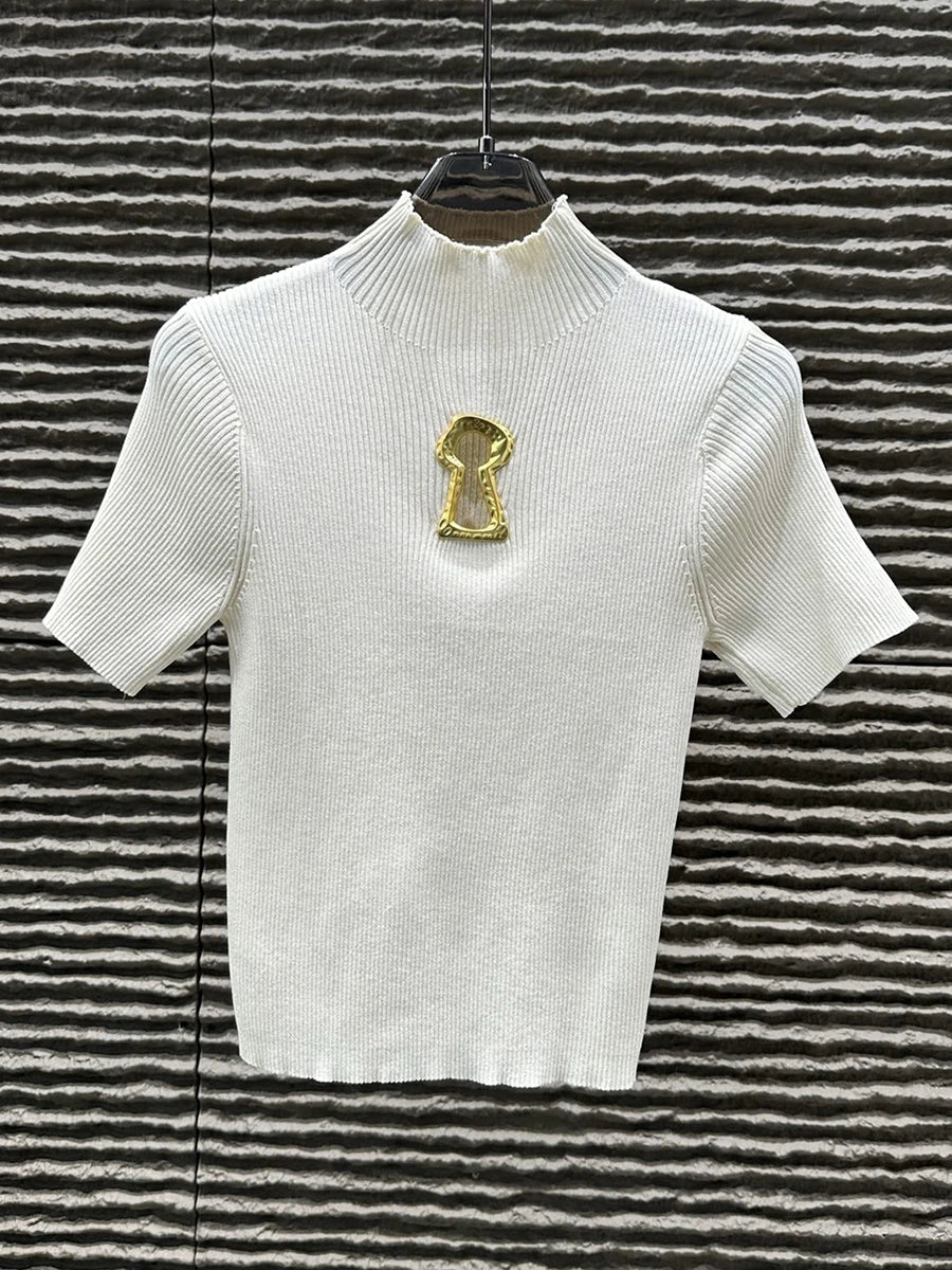 Golden Keyhole Gothic Knit Top