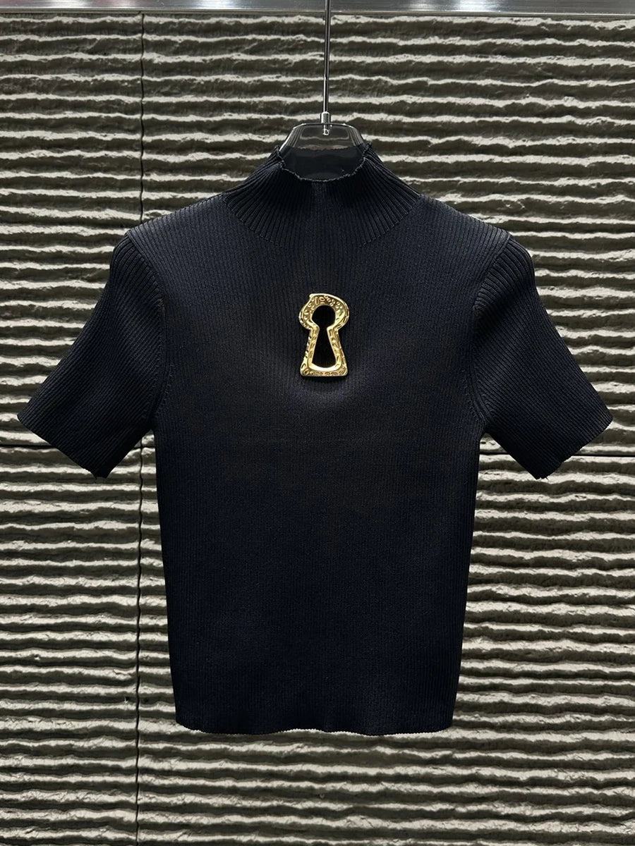 Golden Keyhole Gothic Knit Top