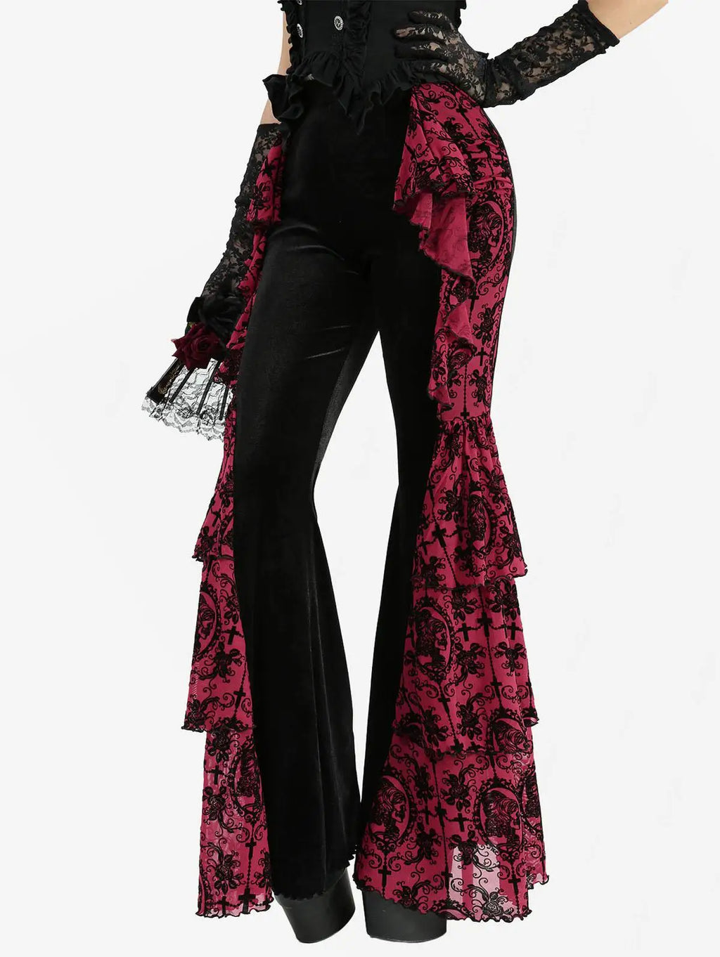 Crimson Baroque Gothic Flare Pants