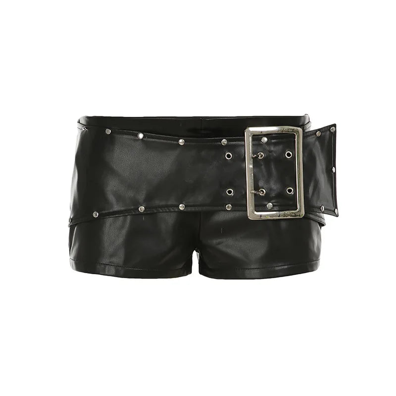 Midnight Buckle Faux Leather Shorts