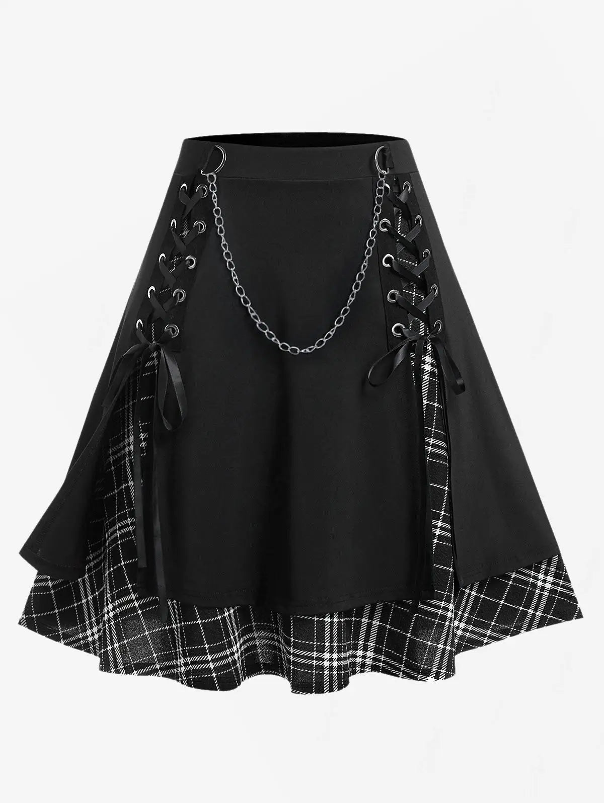 Shadow Plaid Lace-Up Gothic Skirt