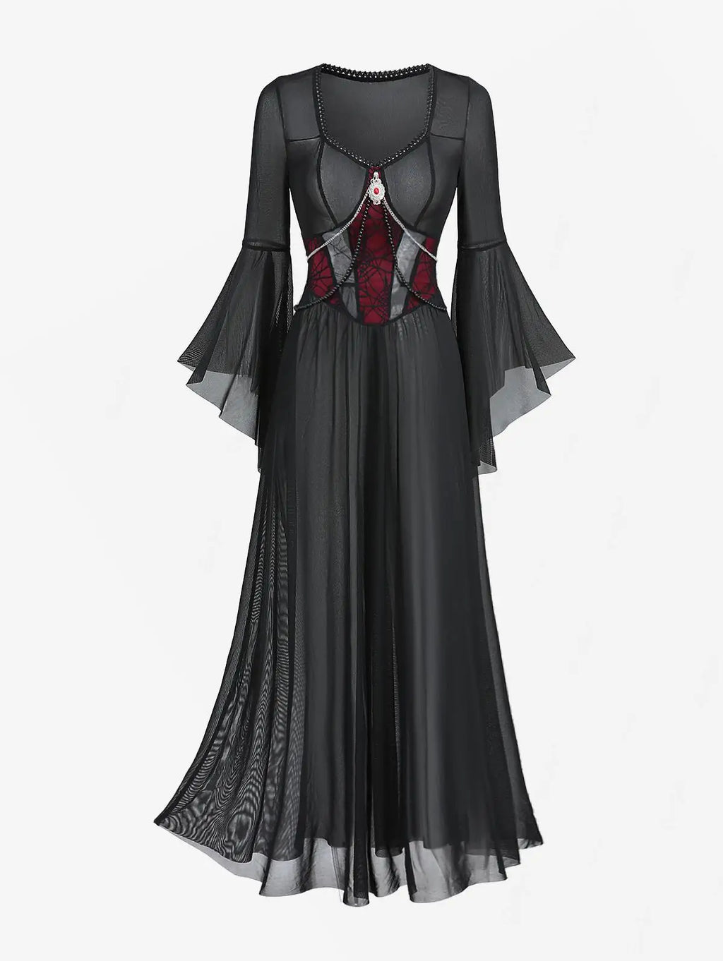Crimson Web Gothic Maxi Dress