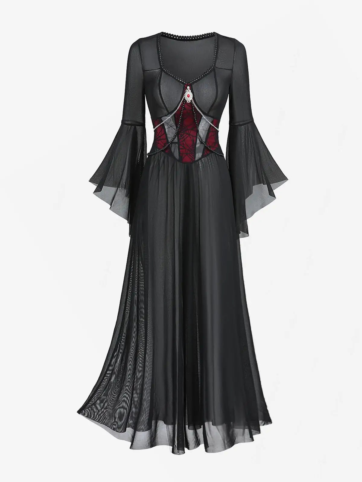 Crimson Web Gothic Maxi Dress