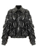 Women's Leather Puffer Jacket Black