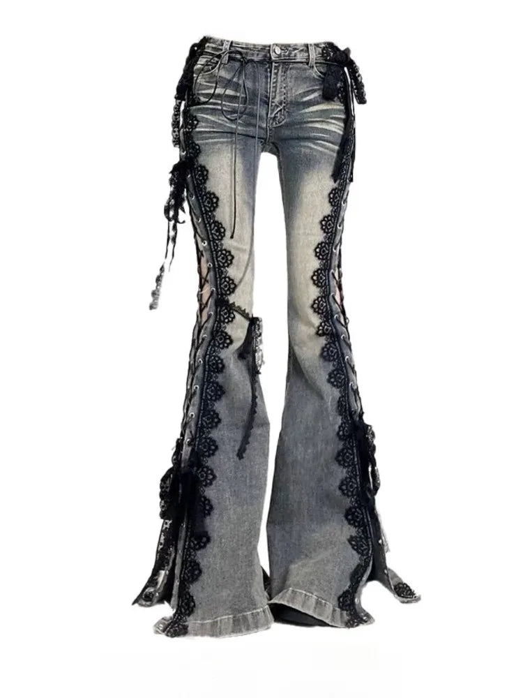 Raven Lace-Up Gothic Flare Jeans