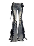 Raven Lace-Up Gothic Flare Jeans