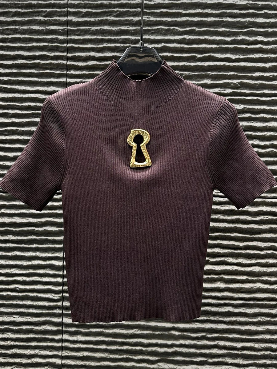Golden Keyhole Gothic Knit Top