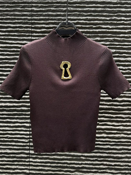 Golden Keyhole Gothic Knit Top