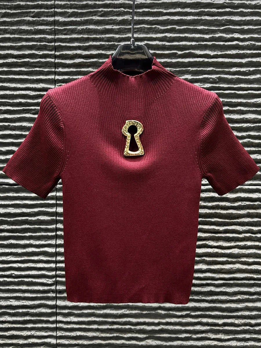 Golden Keyhole Gothic Knit Top